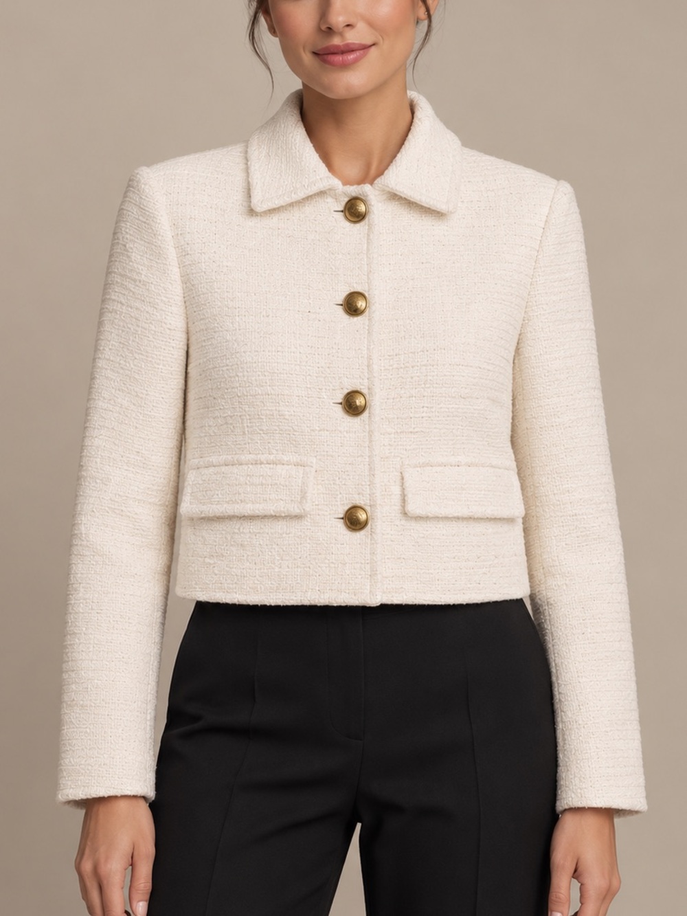 BABATON Frances Cream Tweed Cropped Jacket (Size XXS)